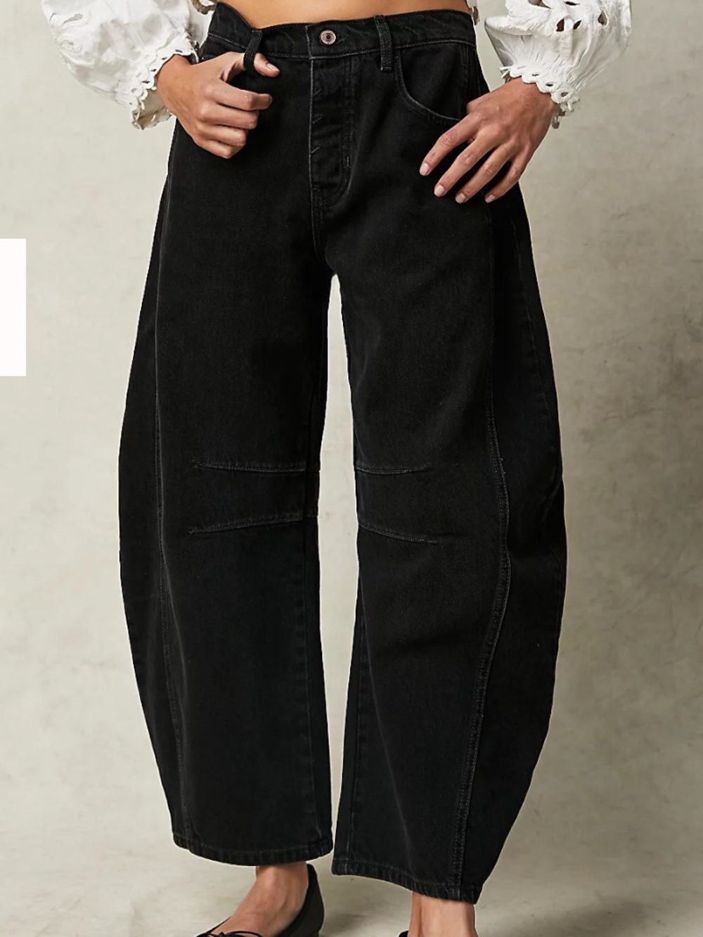 We The Free People Lucky You Mid Rise Barrel Jeans wash black button sound 29 - Picture 13 of 13